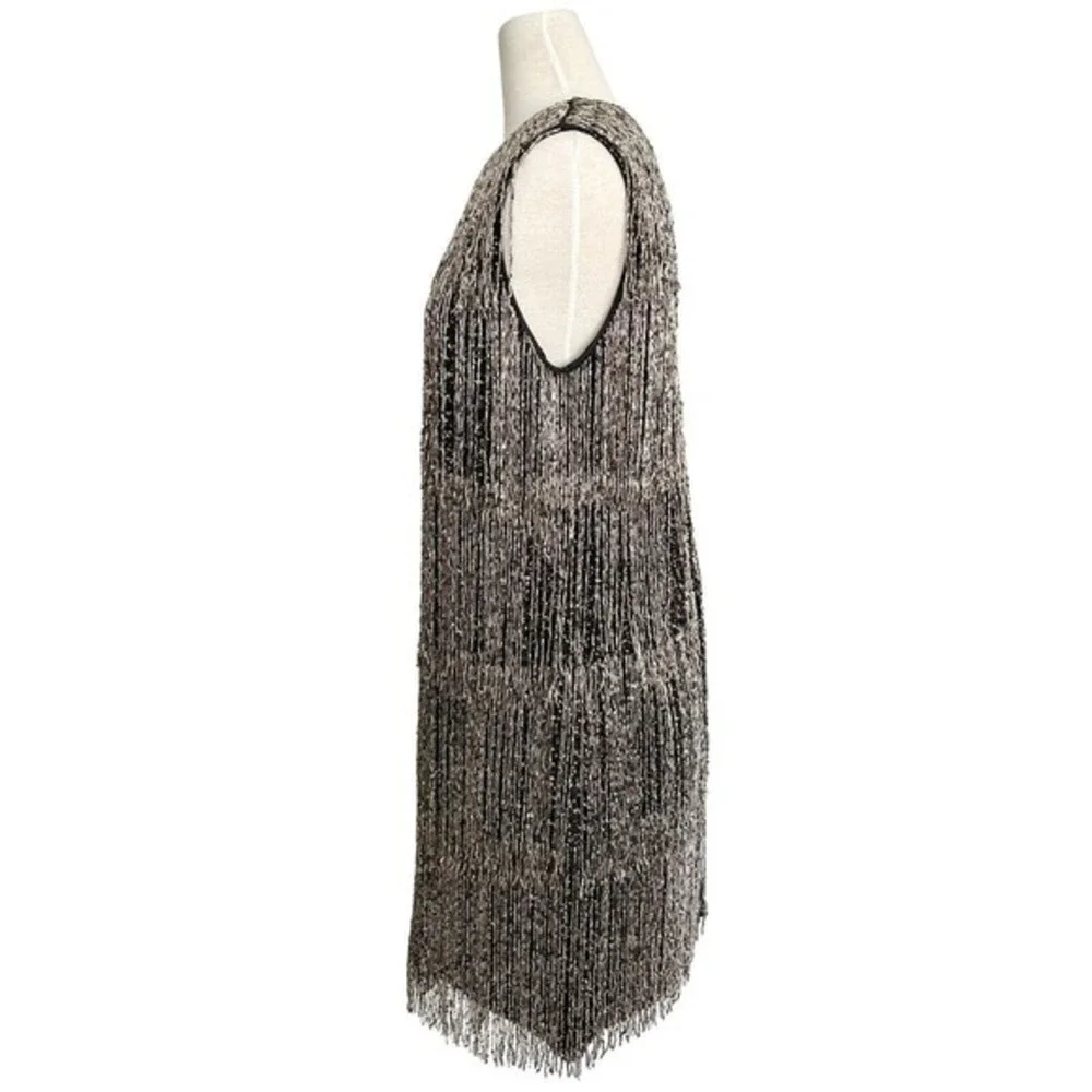 Burberry Silver Fringe Beaded Dress Cocktail Party Mini‎ Size 4 - Picture 3 of 11